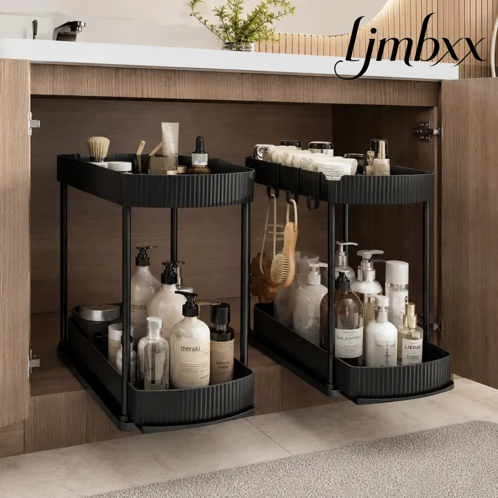 2-Pack Pull-Out Cabinet Organizers - Black / 12.8 Inch - Cabinet Organizer