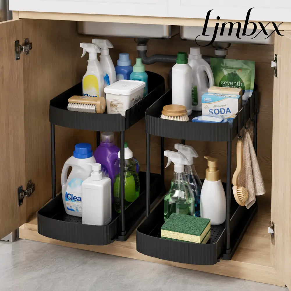 2-Pack Pull-Out Cabinet Organizers - Black / 12.8 Inch - Cabinet Organizer