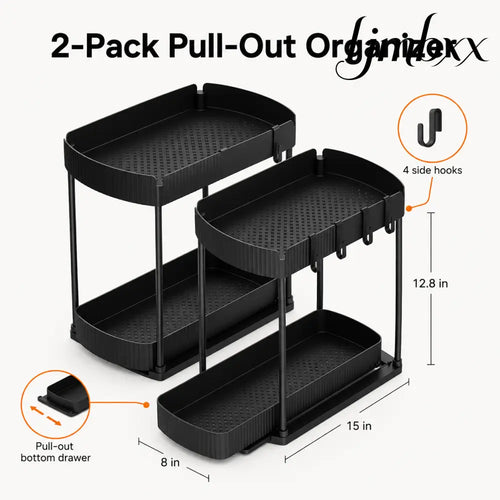2-Pack Pull-Out Cabinet Organizers - Black / 12.8 Inch - Cabinet Organizer