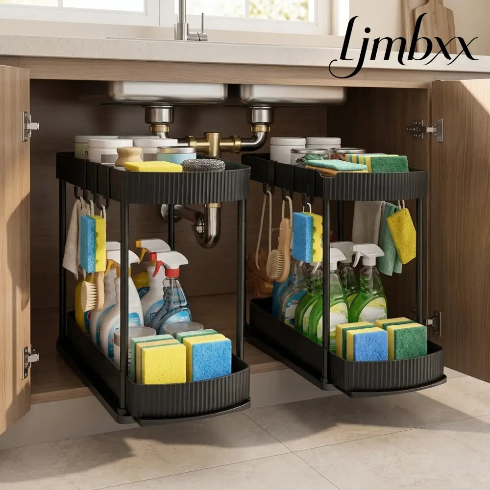 2-Pack Pull-Out Cabinet Organizers - Black / 12.8 Inch - Cabinet Organizer