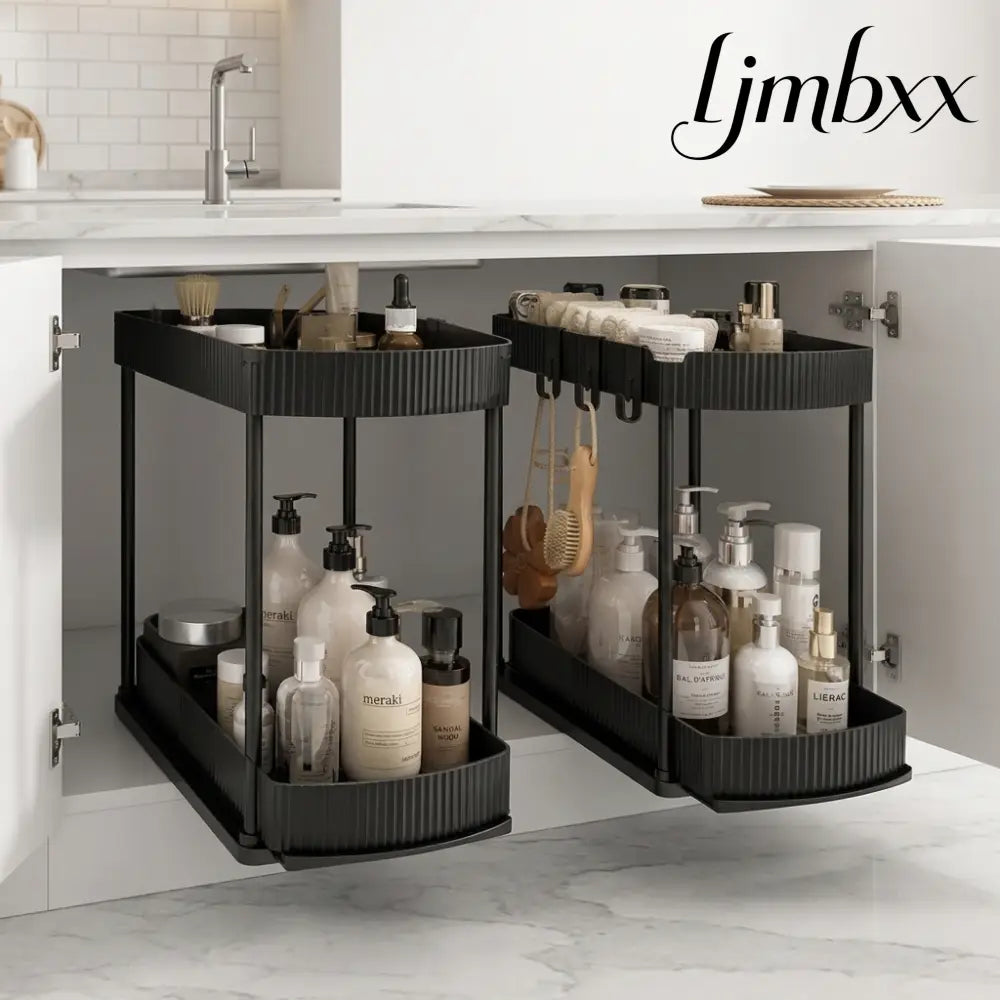 2-Pack Pull-Out Cabinet Organizers - Black / 12.8 Inch - Cabinet Organizer