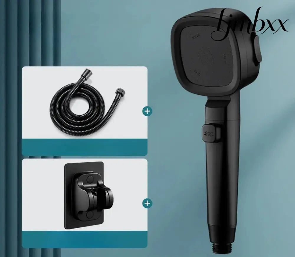 3-Mode High-Pressure Shower Head - Black 3Pcs Set - Handheld Shower Head