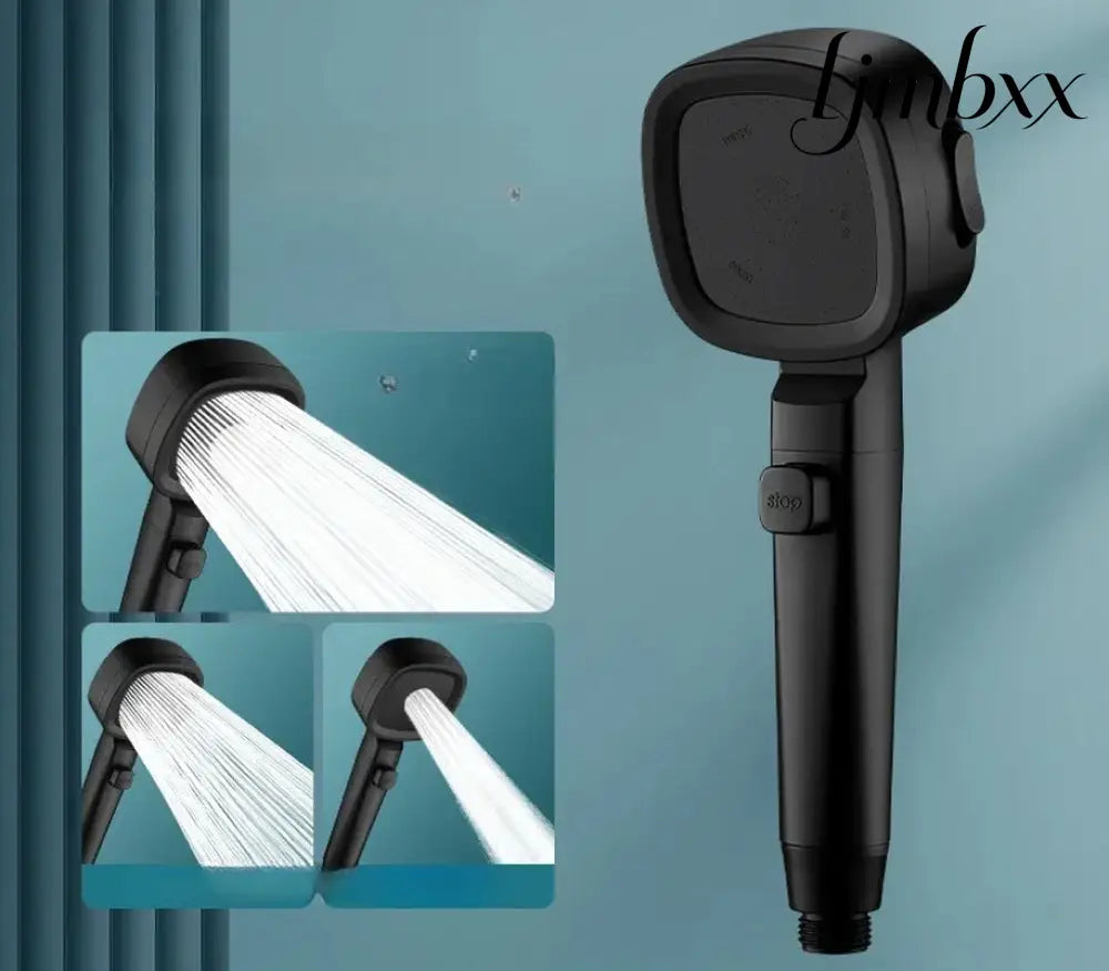 3-Mode High-Pressure Shower Head - Black - Handheld Shower Head
