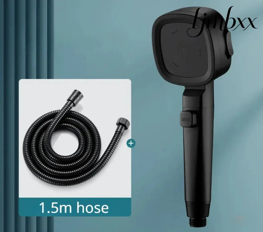 3-Mode High-Pressure Shower Head - Black With Hose - Handheld Shower Head