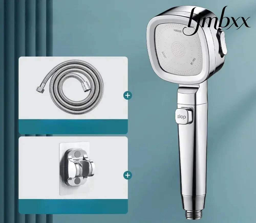 3-Mode High-Pressure Shower Head - Silver 3Pcs Set - Handheld Shower Head
