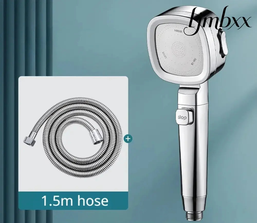 3-Mode High-Pressure Shower Head - Silver With Hose - Handheld Shower Head