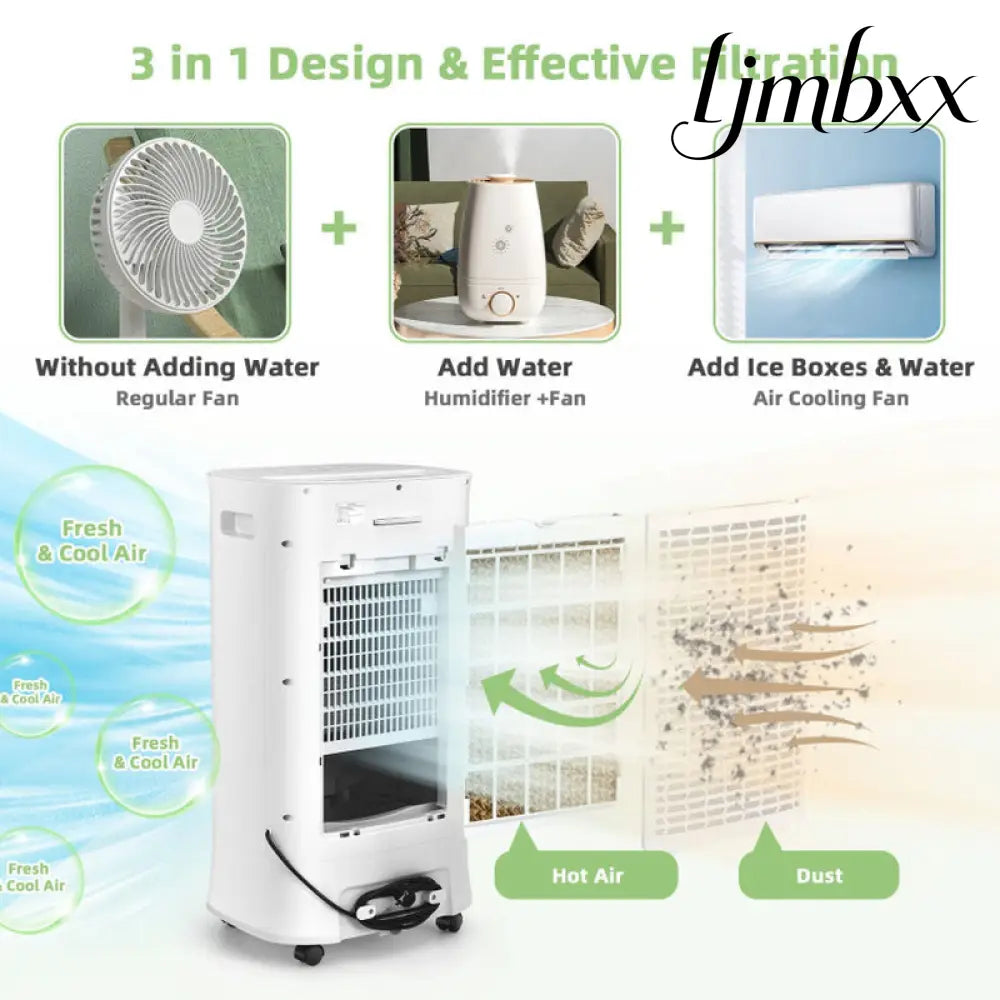 4-in-1 Portable Evaporative Air Cooler - White / 4-In-1 Portable Evaporative Air Cooler With Timer And 3 Modes