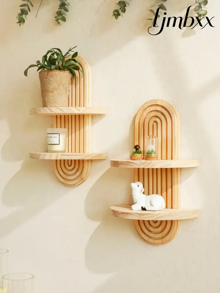 Boho Geometric Wooden Wall Shelf - Shelf Ms11980 - Wall Shelf