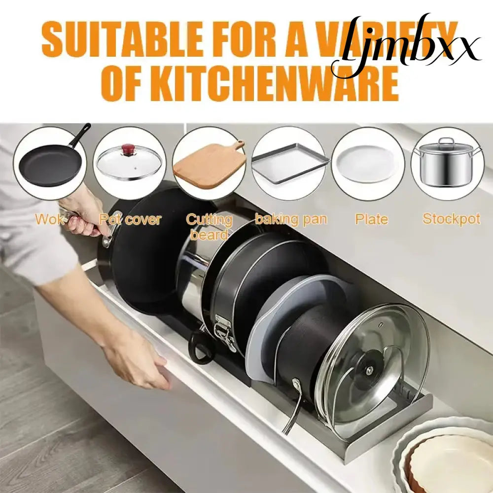 Expandable Pan & Lid Organizer Rack - 7 Dividers - Cookware Organizer