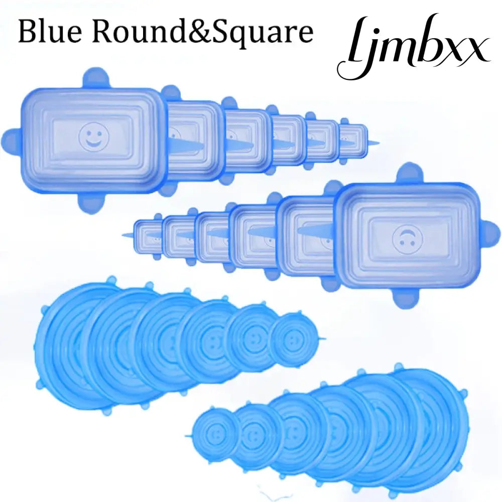 Reusable Silicone Stretch Lids - Blue Round-Square / 12Pcs - Food Container Cover